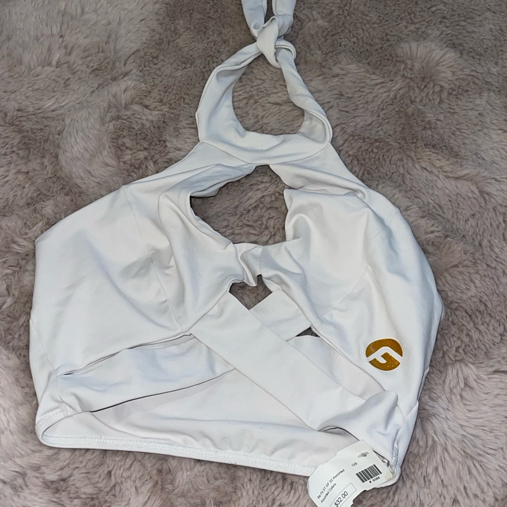 White Halter Top with Gold Logo